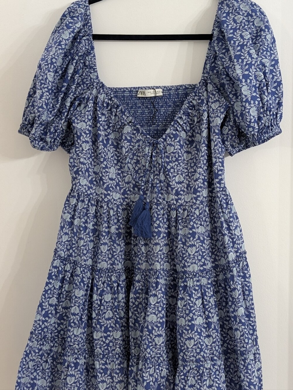 Zara Mini Floral Print Dress Square Neck Line Puff Sleeve XL NWOT
